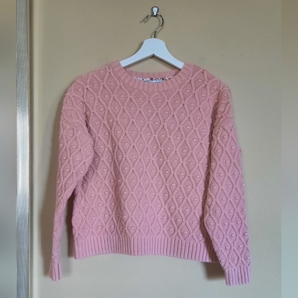 Soft Petal Pink Cable Knit Sweater Mauve Dusty Rose Cottage Cottagecore Sweet